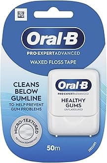 Pro-Expert Advanced Waxed Dental Floss - Healthy Gums - Helps Prevent Gum Problems- Cleans Below The Gumline - Unflavoured Dental Tape - 50m
