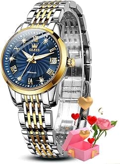 OLEVS Women Automatic Watch Diamond Mechanical Self Winding Fashion Elegant Dress Wrist Watch Luminous Waterproof Stainless Steel Date