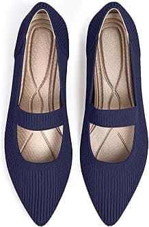 TINGRISE Women's Flats Shoes Pointed Toe Knit Washable Ballet Comfortable Dressy Mary Jane Flat