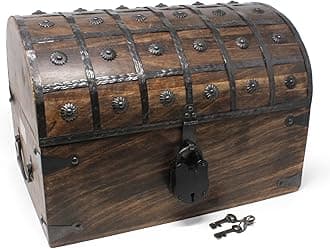 Nautical Cove Pirate Treasure Chest with Iron Lock and Skeleton Key - Storage and Decorative Box (X-Large 16 x 11 x 10.5)