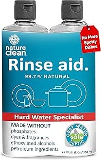 Dishwasher Rinse Aid Liquid, Non Toxic Natural Formula, Spot Free Shine for Glasses & Dishes, Hard Water Stain Remover, Dishwasher Drying Agent, 8 oz/250 ml Pack of 2
