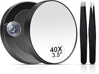 40X Magnifying Mirror, Small Magnifying Mirror with Suction Cup and Tweezers, As a Travel Essentials, Compact Mirror Set for Plucking Eyebrows 3.5 Inches