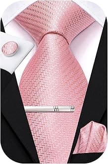 Hi-Tie Silk Ties for Men Pink Blue Black Mens Ties Set 4 PCS Necktie Pocket Square Cufflinks Clip Pin for Wedding