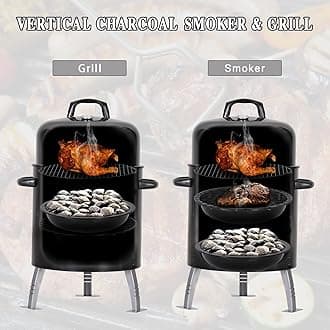 Sophia & William 17" Vertical Charcoal Smoker Grills with Two-Tier Grates, Heavy-Duty Integral Chamber and Tunnel Ventilation System for BBQ, Patio, Outdoor Camping(Black)