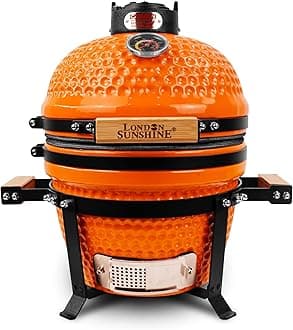 London Sunshine Ceramic Charcoal BBQ Kamado Grill Smoker - Portable Tabletop Cadet Series -Orange