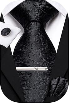 Hi-TieClassic Mens Silk Ties Set 4 PCS Necktie Pocket Square Cufflinks Clip Pin Solid Strip Paisley Tie