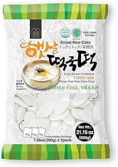 Korean Rice Cakes – Sliced Shaped, Chewy Sticky Tteok, Tteokbokki, Traditional Rice Cake Soup, Tteokguk, Vegan, Gluten Free and Non-GMO 21.16 oz (7.05 oz X 3 Individual Bags) - 1 PACK