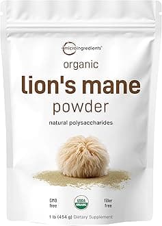 Micro Ingredients Organic Lion’s Mane Mushroom Powder, 16oz | Pure Fruiting Body Superfood | Supports Brain, Focus, Energy & Immune Health | Great for Smoothies & Coffee | Filler Free, Vegan, Non-GMO