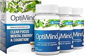 Optimind Brain Supplement for Memory and Focus, Nootropic with Synapsa®, Phosphatidylserine, Vitamin B1 B12, Non-GMO, Mental Clarity, Cognitive Support, Clinically Studied Ingredients, 96 Capsules