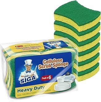 MR.SIGA Double Sided Kitchen Sponge with Abrasive for Stubborn Dirt, 12 Pack