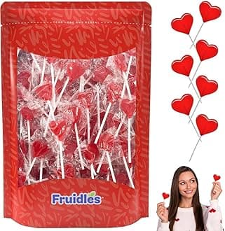 Fruidles Valentines Day Lollipops Mini Red Heart Shaped Strawberry Flavored, Individually Wrapped, 5g Lollipops, Approx. 80 Lollipop, 1 Pound