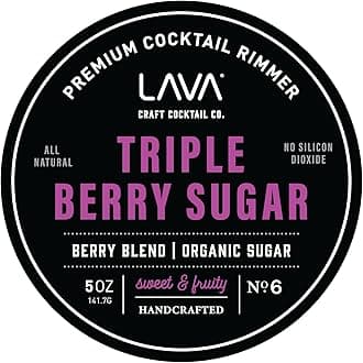 Premium Triple Berry Sugar Cocktail Rimmer, All Natural Organic Pure Cane Sugar Rimmer, Fruity and Sweet, Real Mixed Berry, No Silicon Dioxide, with Easy Screw-On Lid - 5oz