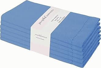 Set of 6 Hemstitch Cloth Dinner Napkins 100% Cotton - Soft Durable Washable -Ideal for Events Wedding Spring and Summer - Perfect Everyday Use Table Linen 18x18 - Light Blue
