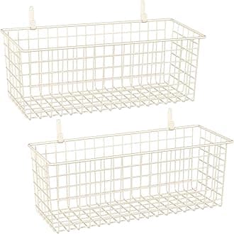 2 Sets Extra Large Hanging Wall Basket, White Metal Wire Baskets with Steel Hooks for Organizing, WallmountedFruit Vegetable Toy Snack Storage, Home Kitchen Bathroom Laundry Pantry Organizer