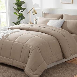 CozyLux Full Size Comforter Sets - 7 Pieces Bed in a Bag Set Khaki, Comfoters Bedding Sets with All Season Quilted Comforter, Flat Sheet, Fitted Sheet, Pillowcases