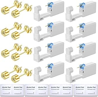 Get the Perfect Ear Piercing with 24 Pcs Premium Ear Piercing Kit - Includes 8 Yellow CZ Diamond Earrings and 8 Easy-to-Use Self Ear Piercing Gun - Safe and Painless