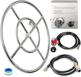 GRISUN Fire Pit Burner Ring Kit 18 Inch, Propane Firepit Kit, Come with Propane Fire Pit Hose Kit and Upgraded Gas Control Spark Ignition Kit, DIY Round Gas Fire Pit Kit, Stainless Steel