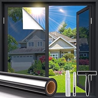 Coavas One Way Privacy Window Film with Tools, Window Tint Adhesive Shatterproof Film for Home, Premium PET Heat Control Daytime Reflective Mirror Coverings, Black, 23.6 x 118.1 Inch