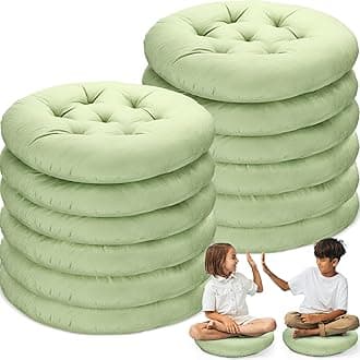 Fumete 12 Pcs Floor Pillows Cushions Seating 16 x 16 Inches Color Round Seat Reading Floor Chair Cushions for Kids Adults Classroom Home School Playing Supplies(Green)