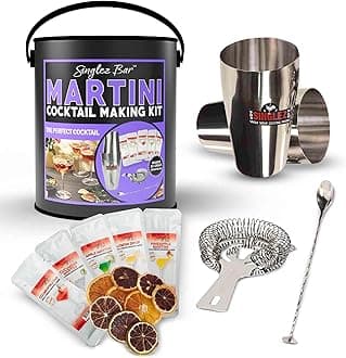 Man Can Martini Cocktail Kit Gift Set for Him - Home Bar Essentials with Five Popular Martini Mixes, Includes 2-Piece Shaker, Strainer, Stirring Spoon, and Unique Can Packaging