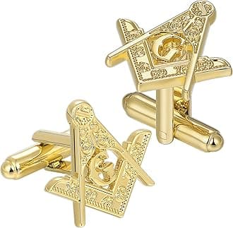 AMITER Masonic Tie Clip and Cufflinks Set, 18K Gold Mens Necktie Bar Cuff Links Personalized Gift for Freemason Husband Father Boyfriend