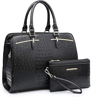 Women Satchel Handbag Shoulder Purse Top Handle Work Bag Tote Bag With Matching Wallet (Black Ostrich)