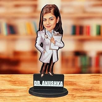 Taxton Personalized Doctor Caricature - For Male and Female, 7 Inches, Double Wood - Metal Rod Stand