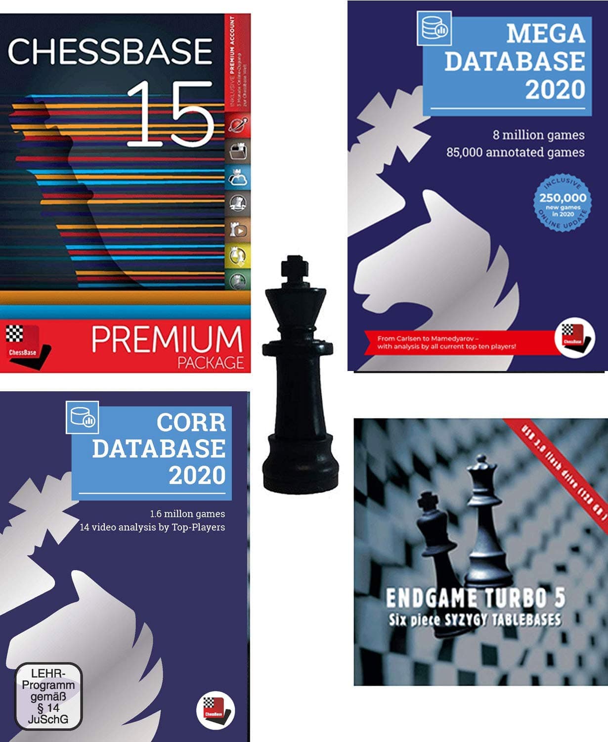 ChessBase 15 2020 Premium Package, Includes ChessBase 15 Chess Database Management Software Program Bundled With Mega Database 2020, Endgame Turbo 5, Corr 202 and ChessCentral's Chess King Flash Drive