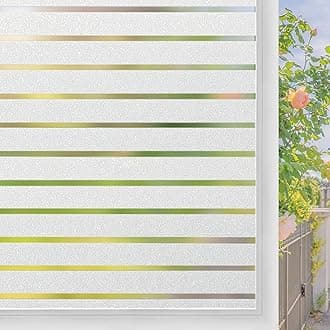 Lifetree Window Film Privacy for Glass Windows Static Cling Stripe Patterns Frosted Window Film No Glue Heat Reflective Sticker For Home Office (Opaque, 44.5 * 300 cm)