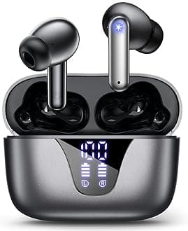Wireless Earbuds, 2025 Bluetooth Headphones, 50hrs Stereo Deep Bass Ear Buds with Power Display Charging Case, buit in Mic, IPX5 Waterproof Headset for for iPhone Andriod Phones - Space Grey
