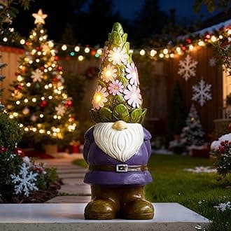 Nacome Solar Garden Outdoor Statues Gnome with Succulent and 7 LED Lights - Lawn Decor for Patio, Balcony, Yard Ornament - Unique Housewarming Gifts