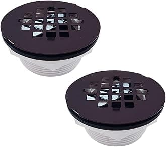 Westbrass D206P-2-12 2" No-Caulk PVC Compression Shower Drain with 4-1/4" Round Grid Cover, Oil Rubbed Bronze (2-Pack(