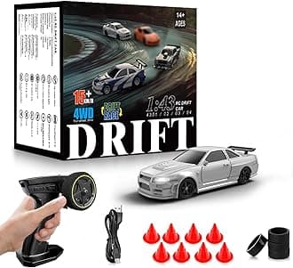 RC Drift Car, 1/43 Mini RC Drift Car with Gyroscope, 2.4GHz Full Proportional Remote Control Cars, 4WD High Speed Racing with Lights, Racing Tires, Model Cars Gift for Adults, Kids, Boys, Girls