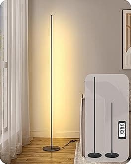 Corner Floor Lamp, Dimmable LED Light with Remote, 3 Color Temperature 3000K-4500K-6000K, 57.5" Modern Black LED Floor Lamp for Bedroom, Living Room, Office