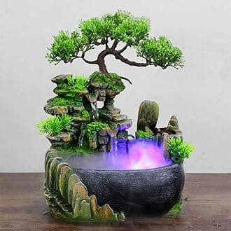 Desktop Water Fountain Indoor Decoration – Fountain Ornament Fengshui - with LED Light for Home Office Bedroom RelaxationSoothing Relaxation, Zen Meditation Ambient Office Home