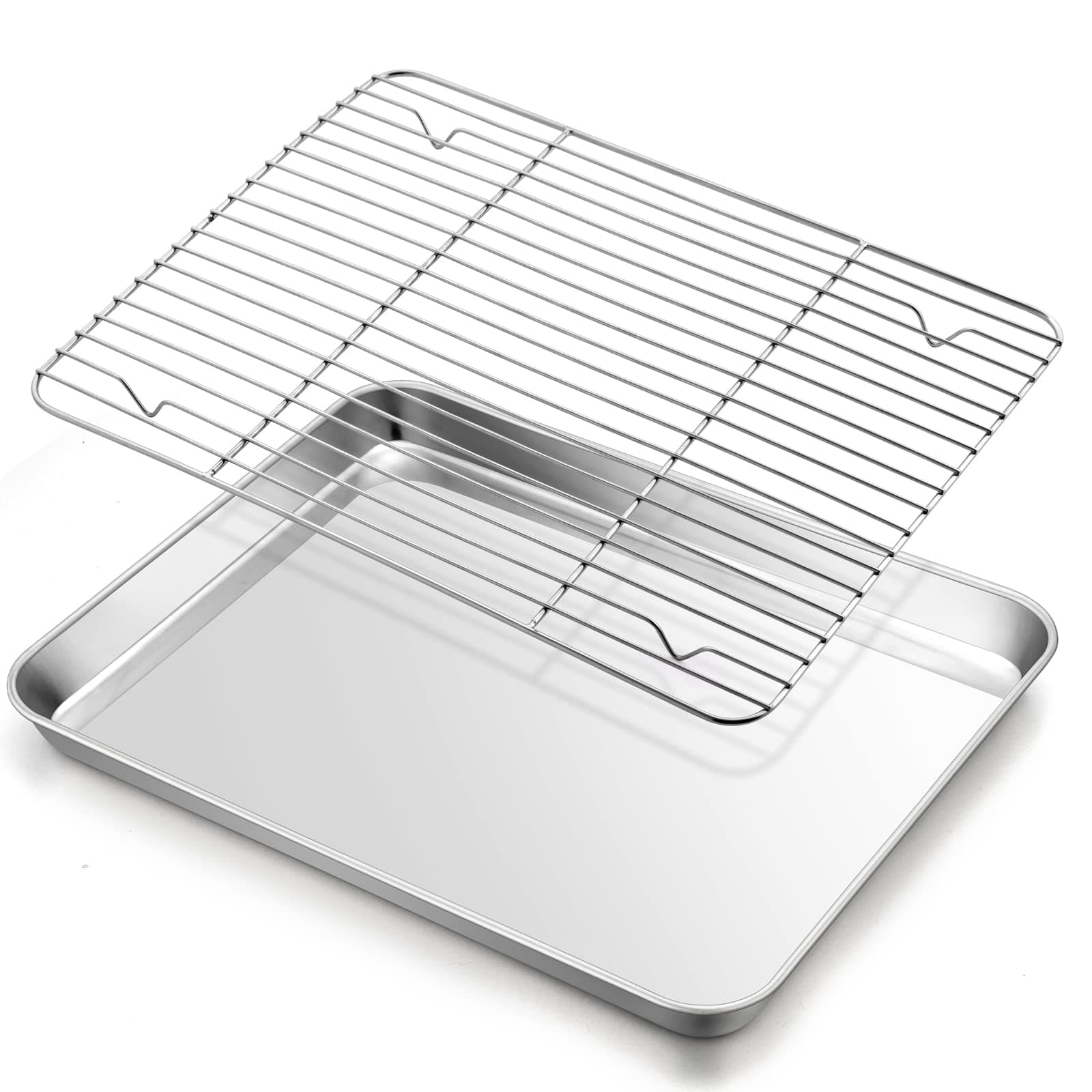 Baking Sheet with Rack Set, E-far 16”x12” Stainless Steel Cookie Sheet Pan for Oven, Rimmed Metal Tray with Wire Cooling Rack for Cooking Roasting Resting Bacon Meat Steak - Dishwasher Safe