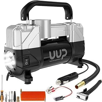 Tire Inflator Air Compressor, 150PSI 12V DC Double Cylinders Heavy Duty Portable Air Pump w/Emergency LED Light for Truck, SUV, Car, RV (black1)