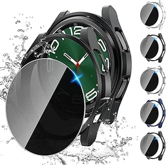 Tensea [5+5Pack for Samsung Galaxy Watch 6 Classic Screen Protector Case 47mm, Hard PC Bumper/HD Anti-Fog Tempered Glass Protective Film, Face Cover Set, Galaxy Watch 6 Classic Case for Women Men