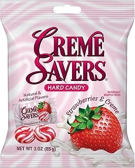 Creme Savers Strawberries and Creme Hard Candy | The Taste of Fresh Strawberries Swirled in Rich Cream | The Original Classic Creme Savers Brought To You By Iconic Candy | 3oz Bag