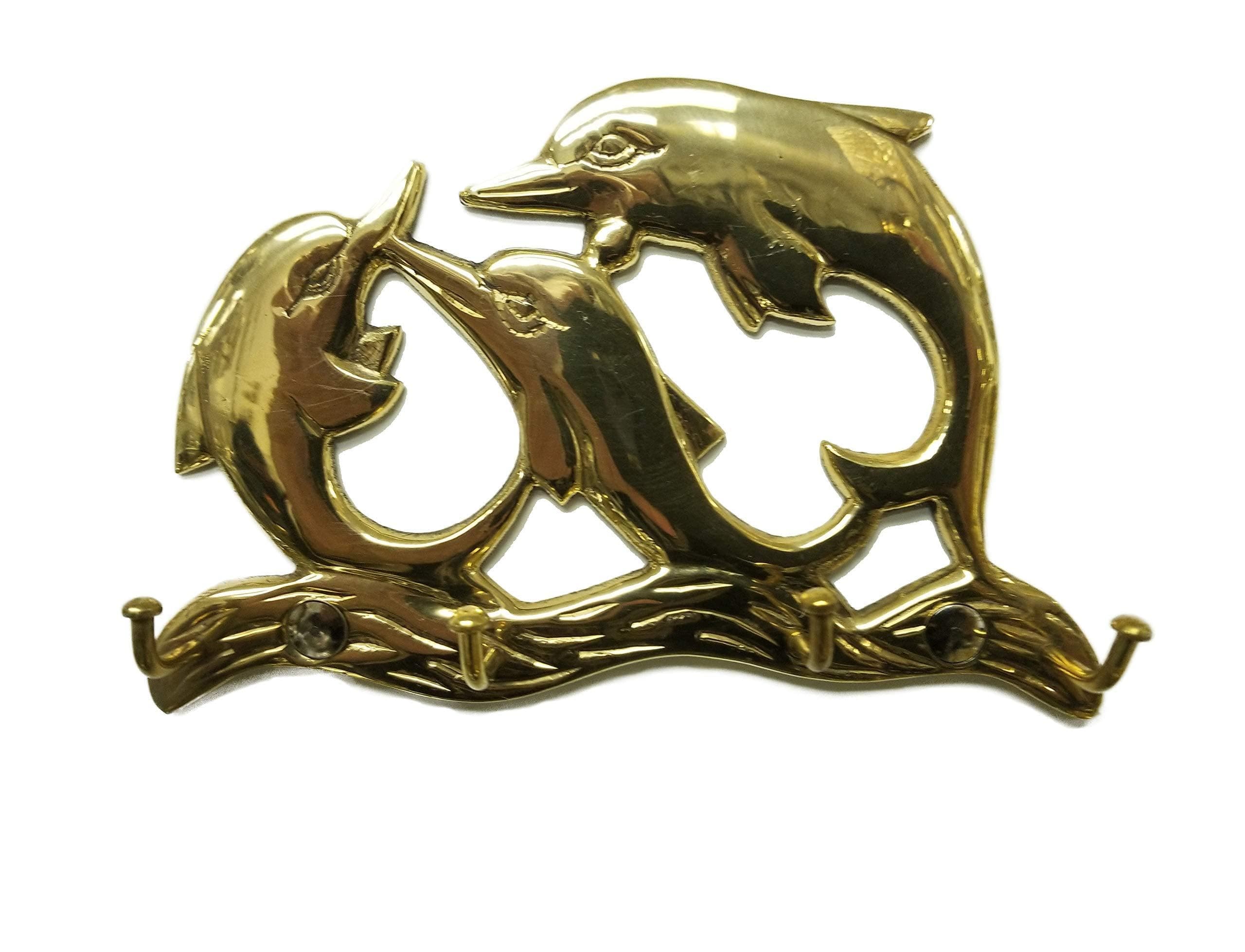 Solid Brass Dolphins Key Hangar 6" X 3 1/2"