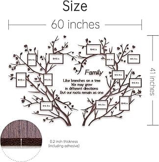 DecorSmart Love Family Tree Wall Decor Picture Frame Collage Removable 3D DIY Wood Wall Stickers for Living Room with Red Heart and Quote Family Like Branches on a Tree