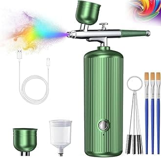 Airbrush Kit with Compressor, 48PSI Cordless Rechargeable Non-Clogging High-Pressure Air Brush Set with 0.3mm Nozzle and Cleaning Brush Portable Gun for Nail Art, Makeup, Barber, Cake Decor (Green)