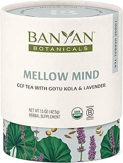 Banyan Botanicals Mellow Mind CCF Tea – Organic Lavender Chamomile Tea with Gotu Kola – Caffeine-Free Relaxation Tea for Stress Relief* – 1.5 oz. – Non-GMO Sustainably Sourced Herbal Loose Leaf Tea