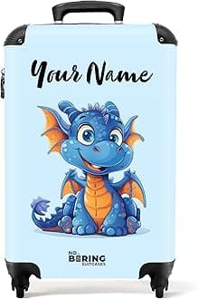 NoBoringSuitcases.com® Children's Luggage Kids Suitcase for Boys - Personalised Lightweight Cabin Suitcase on Wheels - Young Blue-Orange Dragon - 55x40x20cm - Hard Shell Trolley - 20" - 10kg