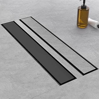 Linear Shower Drain, 36 Inch Matte Black 304 Stainless Steel Shower Drain with Tile Insert Panels, Long Rectangle Shower Floor Drain with Adjustable Feet, Hair Catcher, Fits Bathroom, Balcony