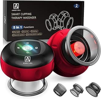 2 Electric Cupping Therapy Set, 5-in-1 Smart Cupping kit with Red Light Therapy, Gua Sha Massage Tool, Relieves Neck Shoulder Back Aches Muscle Soreness, Improves Blood Circulation - Red