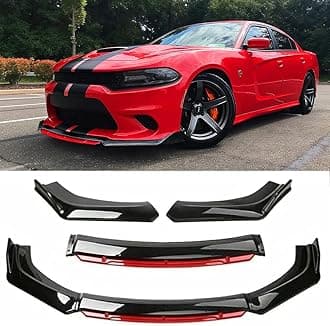 DREAMIZER Car Universal Front Bumper Lip 4pcs Body Kit Chin Spoiler Splitter Diffuser Protector Compatiable for Toyota Honda Nissan Hyundai and More (Red)