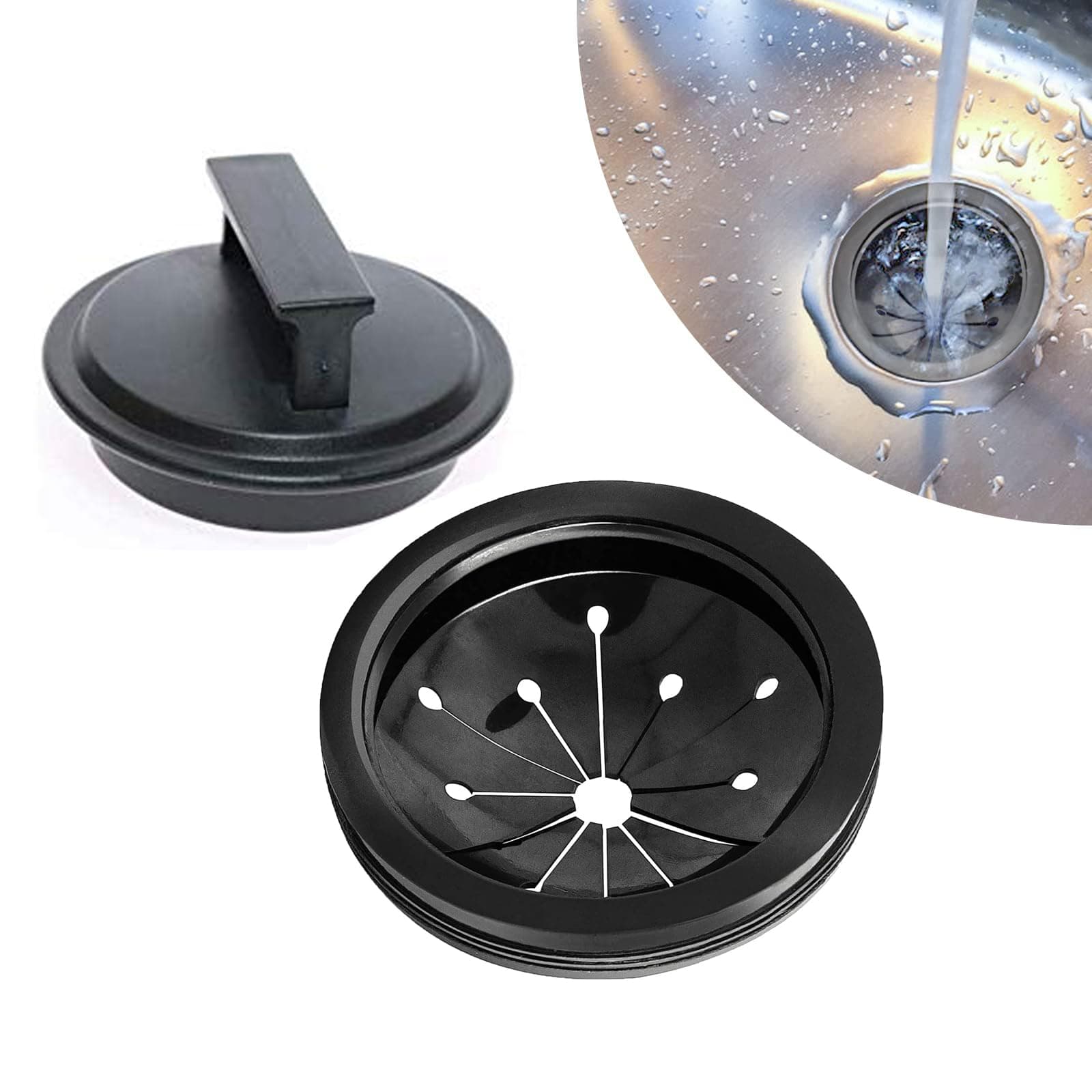 PINKE1 Set Multi-Function Kitchen Drain Plugs for GE, 3-1/8 Inch Garbage Disposal Splash Guard Collar Sink Baffle Compatible for Waste King, Whirlaway and Other EZ Mount Disposals, Black