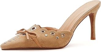 BIUBAKUAKitten Heels for Women Pointed Toe Heels Studded Slip On Bow Heels Mules Faux Suede Sandals Kitten Heel Pumps