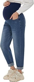 Women's Maternity Boyfriend Jeans Over Belly Stretch Comfy Loose Casual Denim Pants with Pockets for Everyday Wear